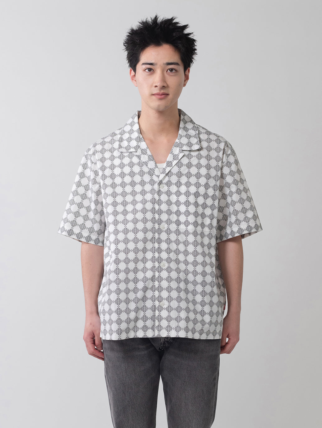 オープンカラー ボックスシャツ