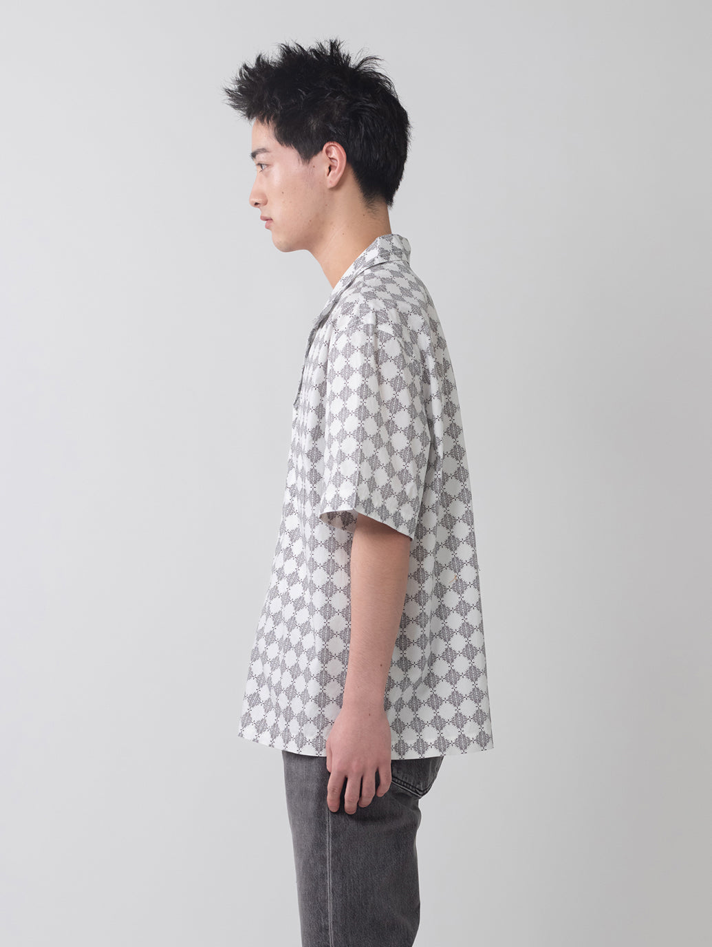 オープンカラー ボックスシャツ