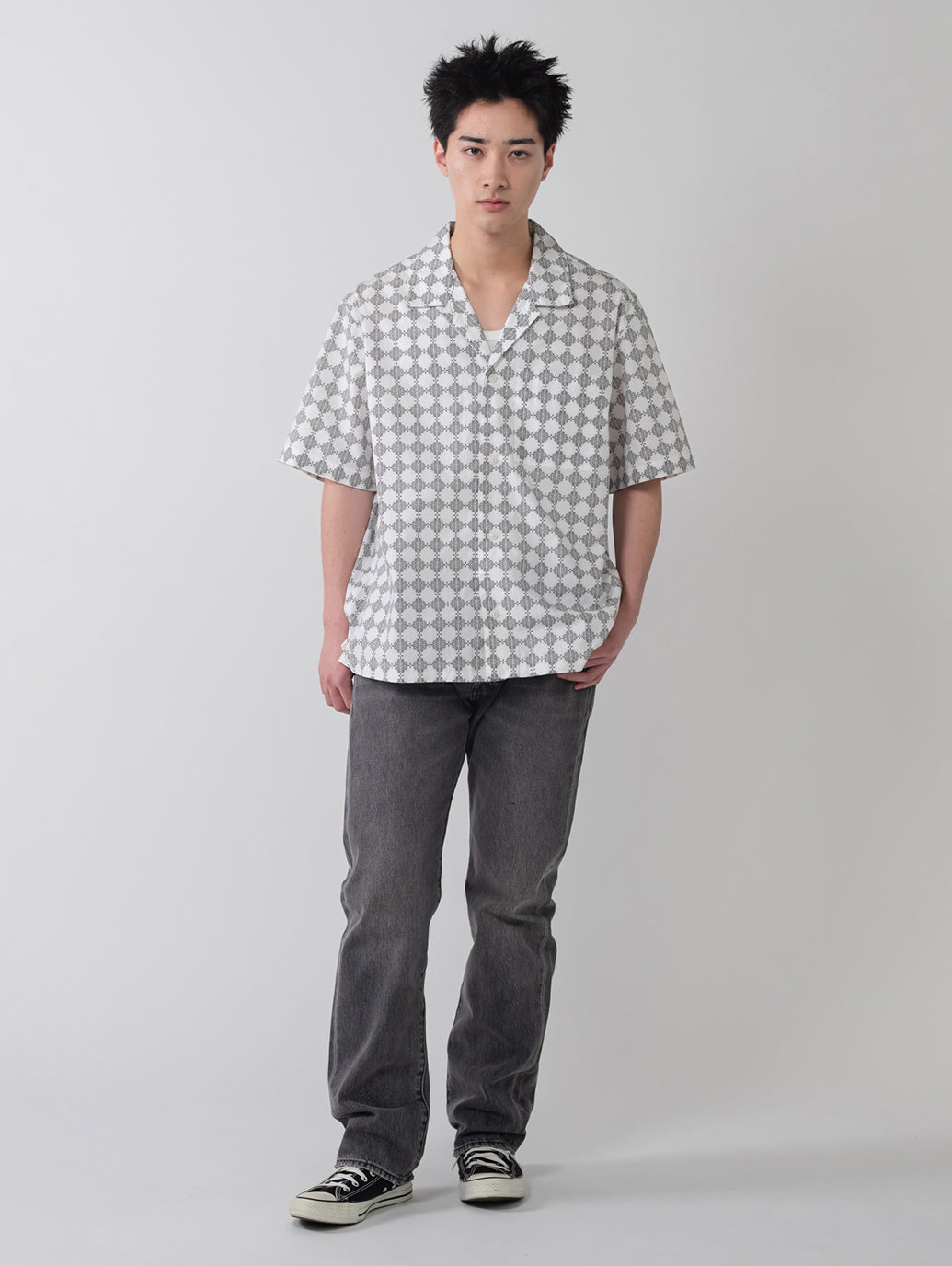 オープンカラー ボックスシャツ