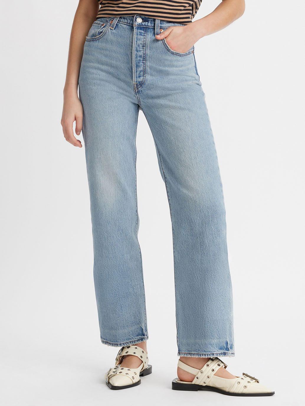 RIBCAGE ストレート アンクル ジーンズ ミディアムインディゴ