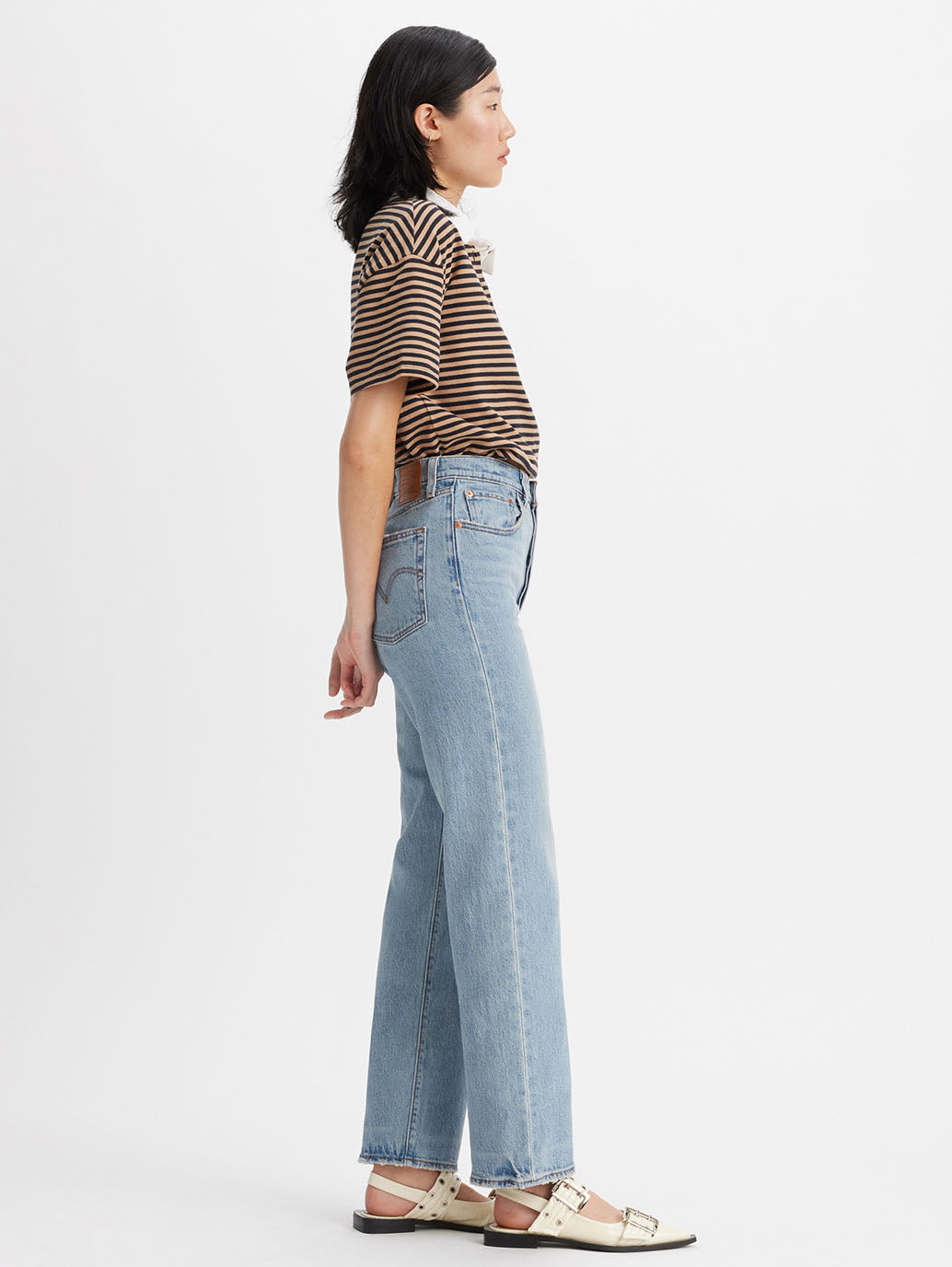 RIBCAGE ストレート アンクル ジーンズ ミディアムインディゴ