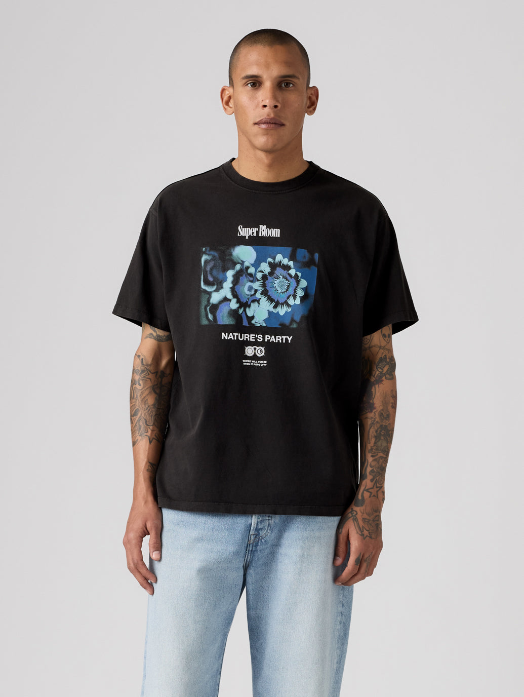 VINTAGE FIT GRAPHIC TEE SUPER BLOOM 2 JET BLACK