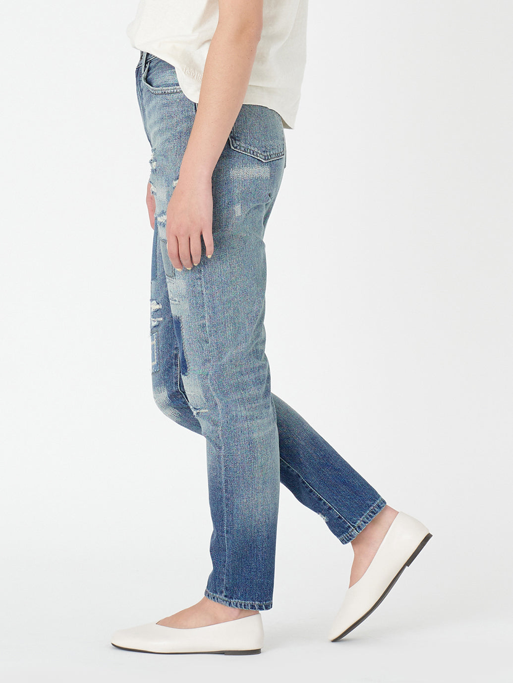 LEVI'S® MADE&CRAFTED® ハイライズ BORROWED FROM THE BOYS KIRUTO MOJ インディゴ DESTRUCTED