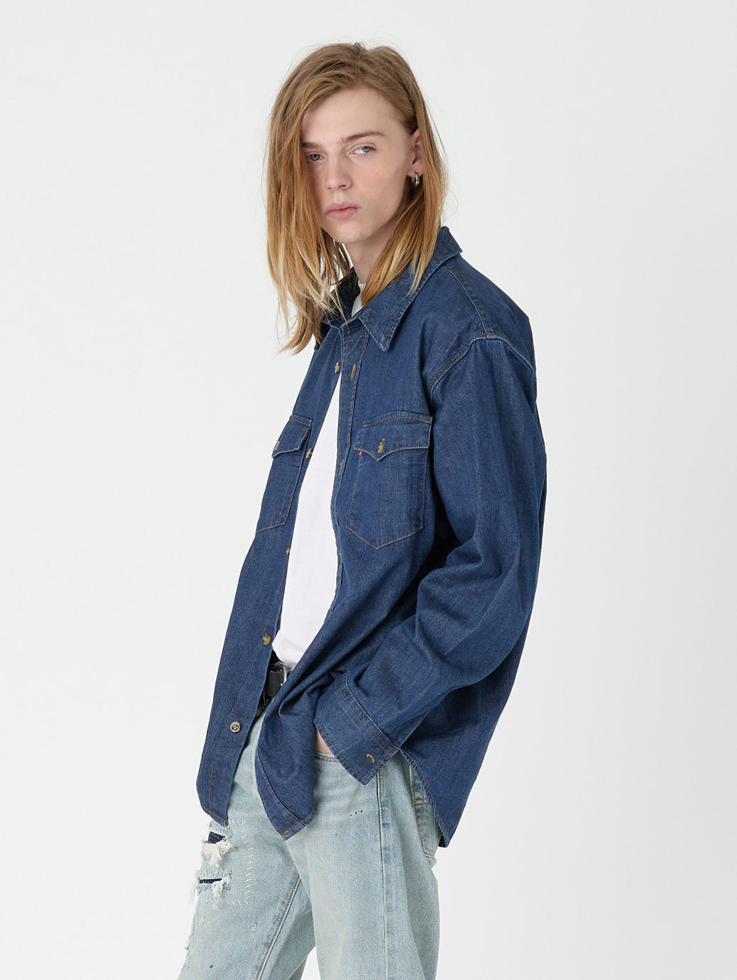 リラックスフィット ウエスタンシャツ インディゴ RINSE