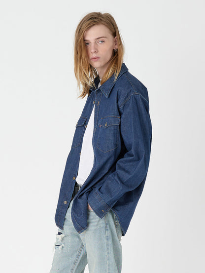 リラックスフィット ウエスタンシャツ インディゴ RINSE