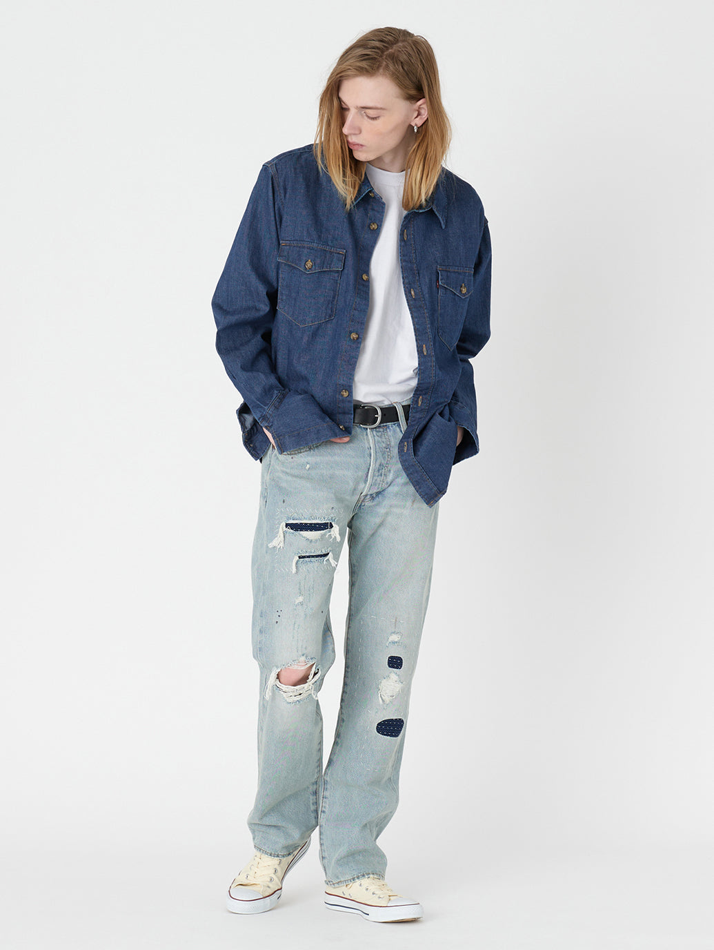 リラックスフィット ウエスタンシャツ インディゴ RINSE