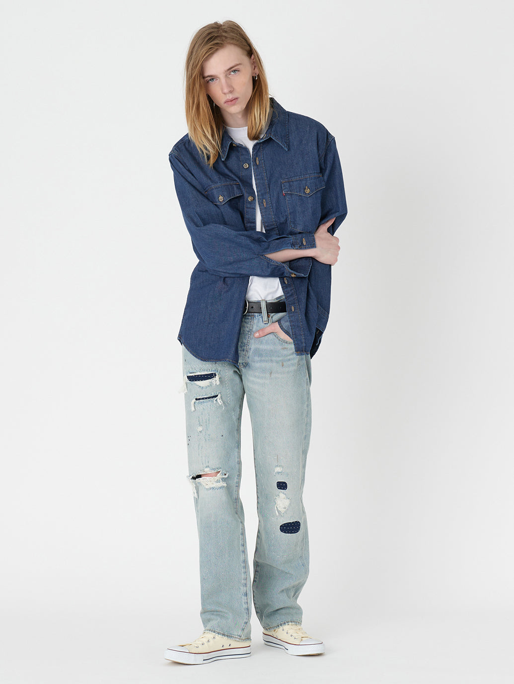 リラックスフィット ウエスタンシャツ インディゴ RINSE