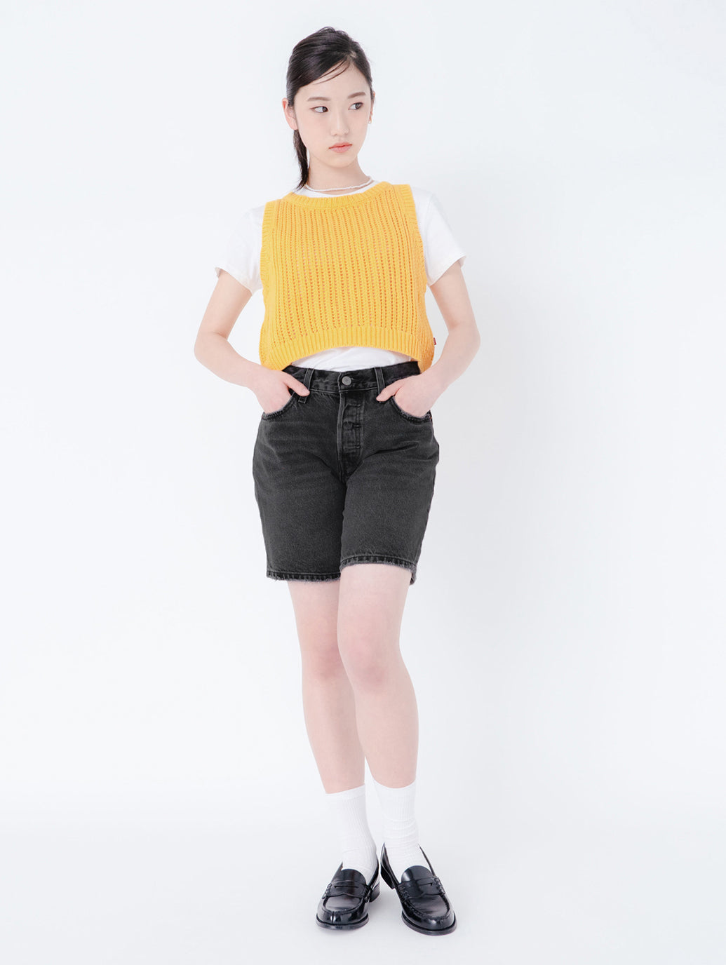 ニットベスト イエロー AMBER YELLOW