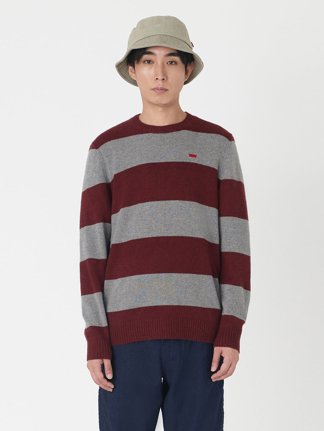 クルーネックセーター レッド CALLOWAY STRIPE