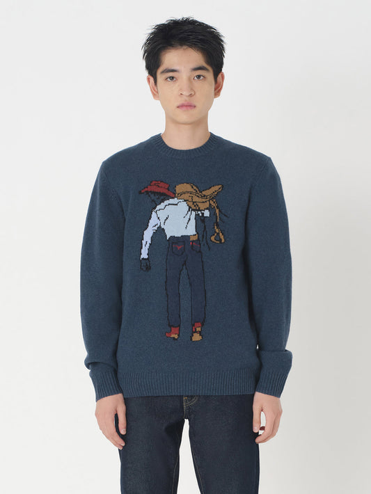 クルーネックセーター ブルー SADDLEMAN