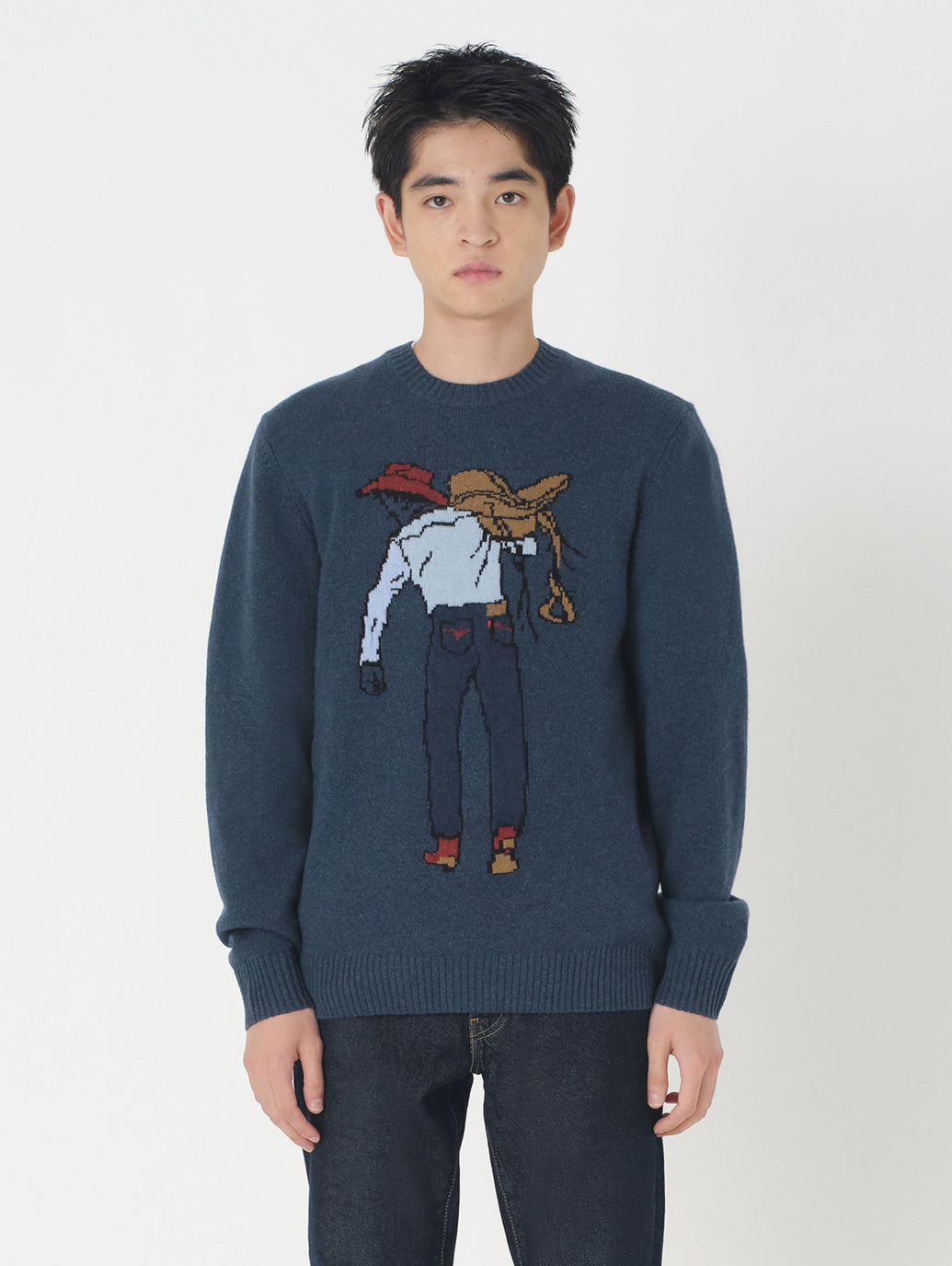 クルーネックセーター ブルー SADDLEMAN