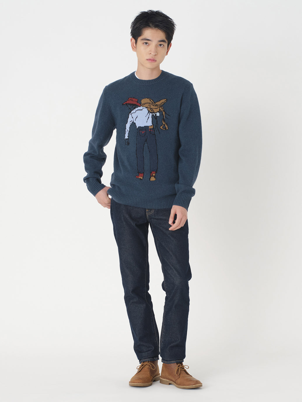 クルーネックセーター ブルー SADDLEMAN