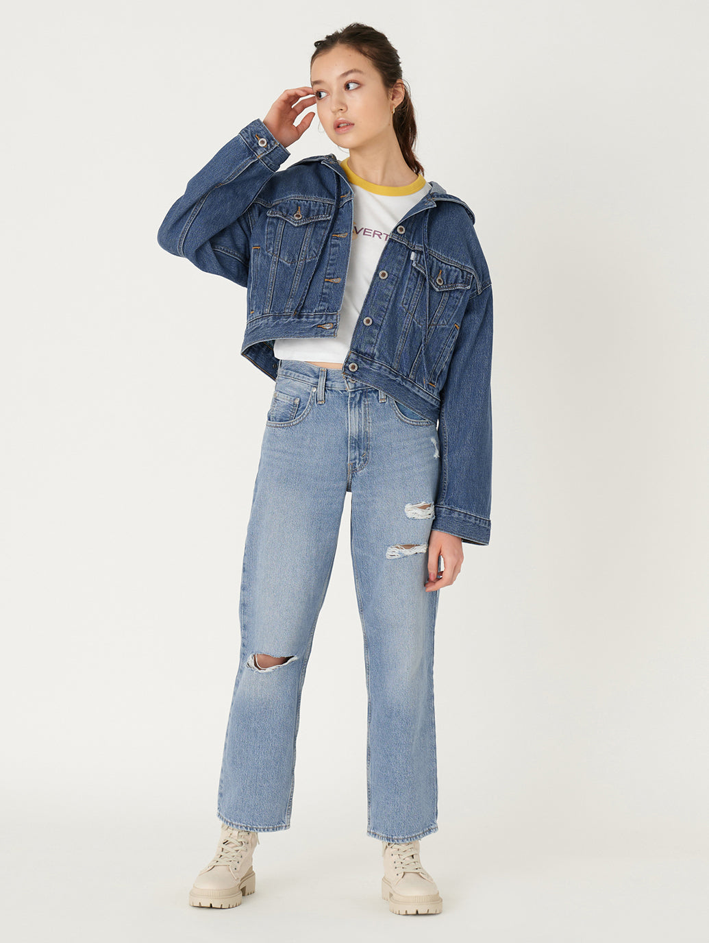 SILVERTAB™ フーデッド トラッカージャケット ミディアムインディゴ STONEWASH