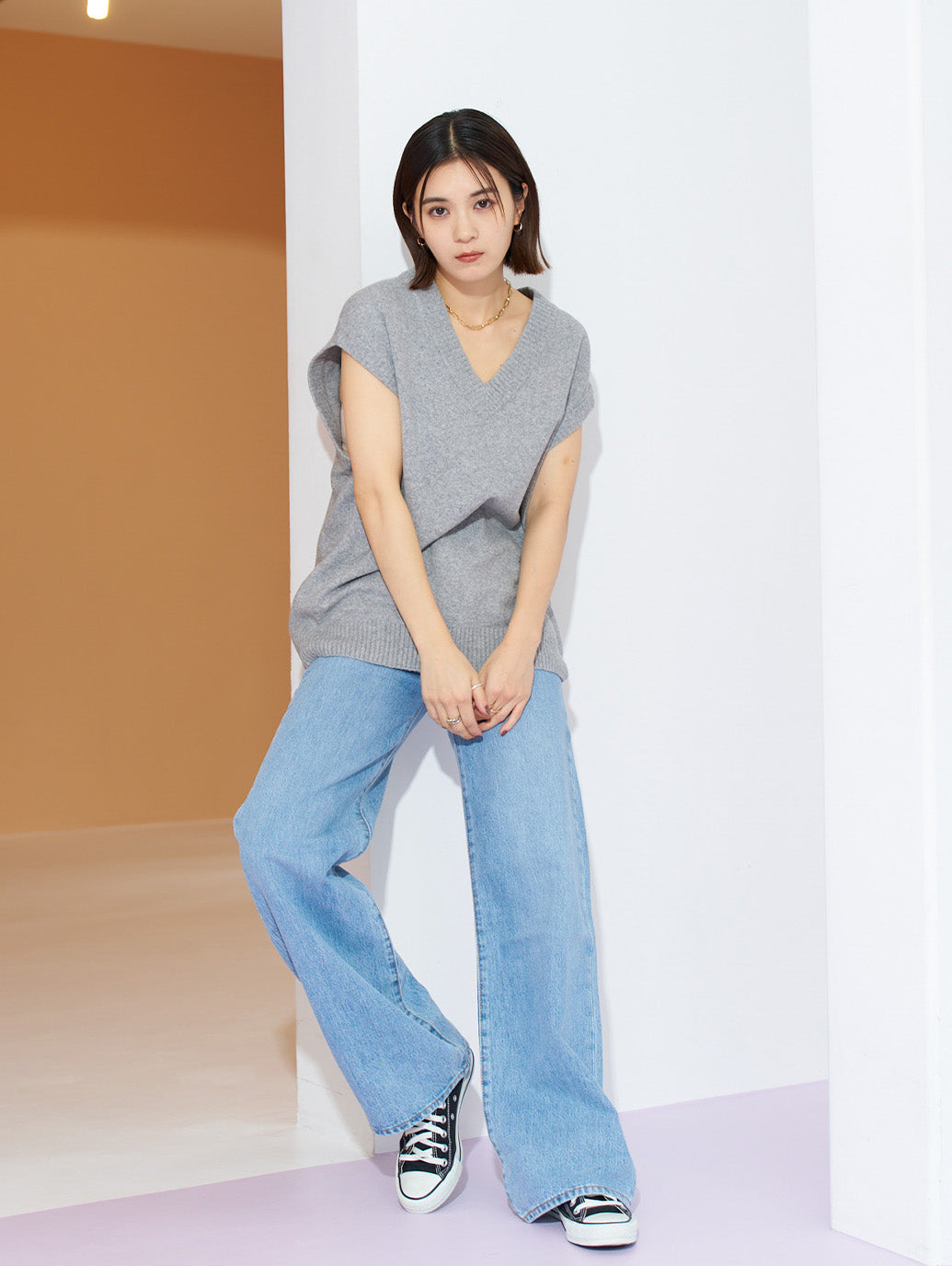 RIBCAGE WIDE LEG ライトインディゴ FAR AND WIDE