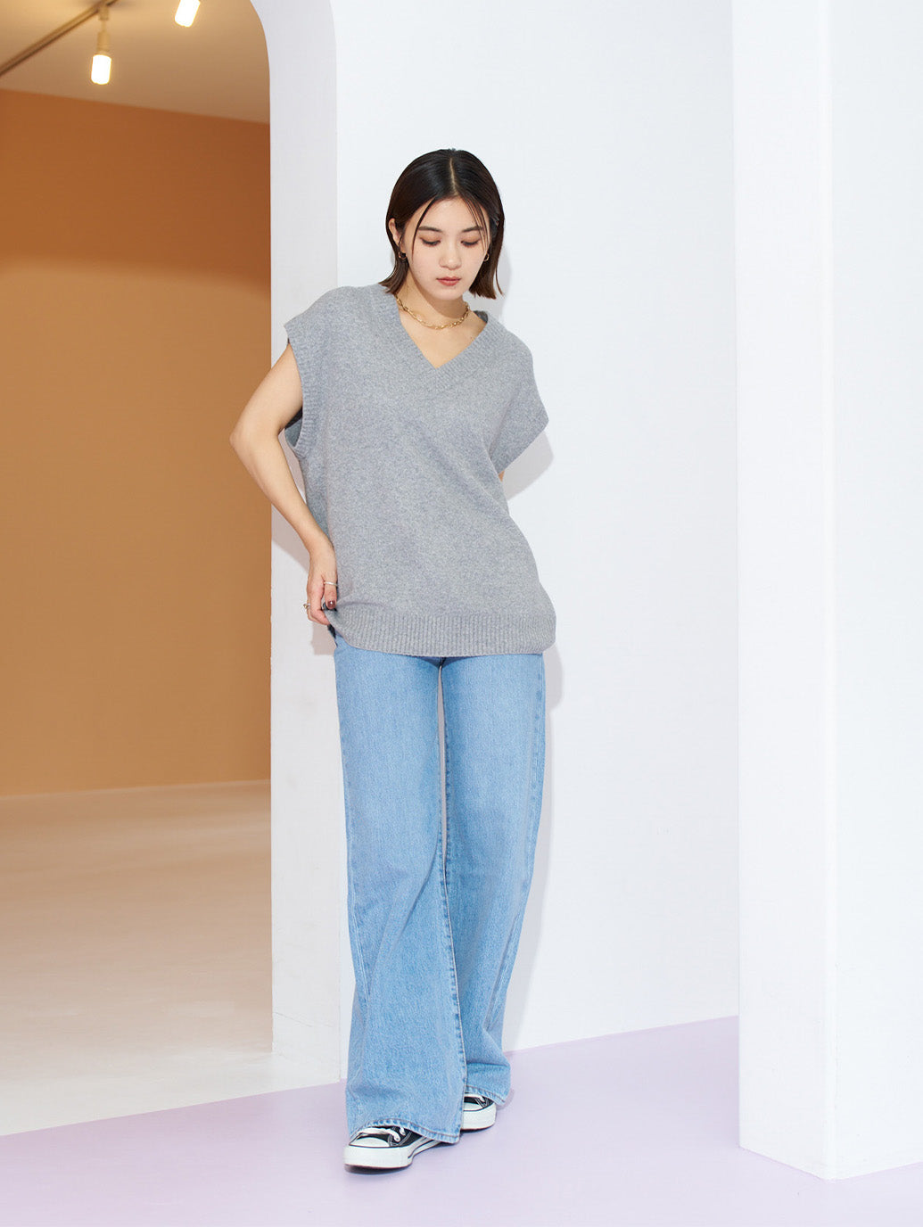 RIBCAGE WIDE LEG ライトインディゴ FAR AND WIDE