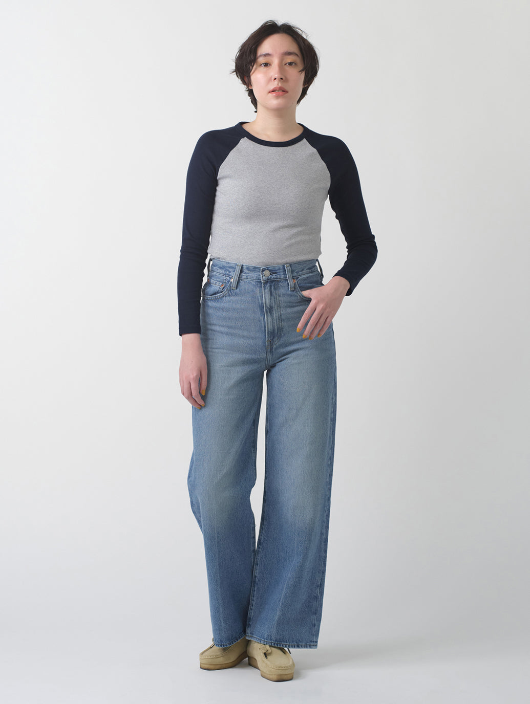RIBCAGE WIDE LEG ジーンズ ミディアムインディゴ