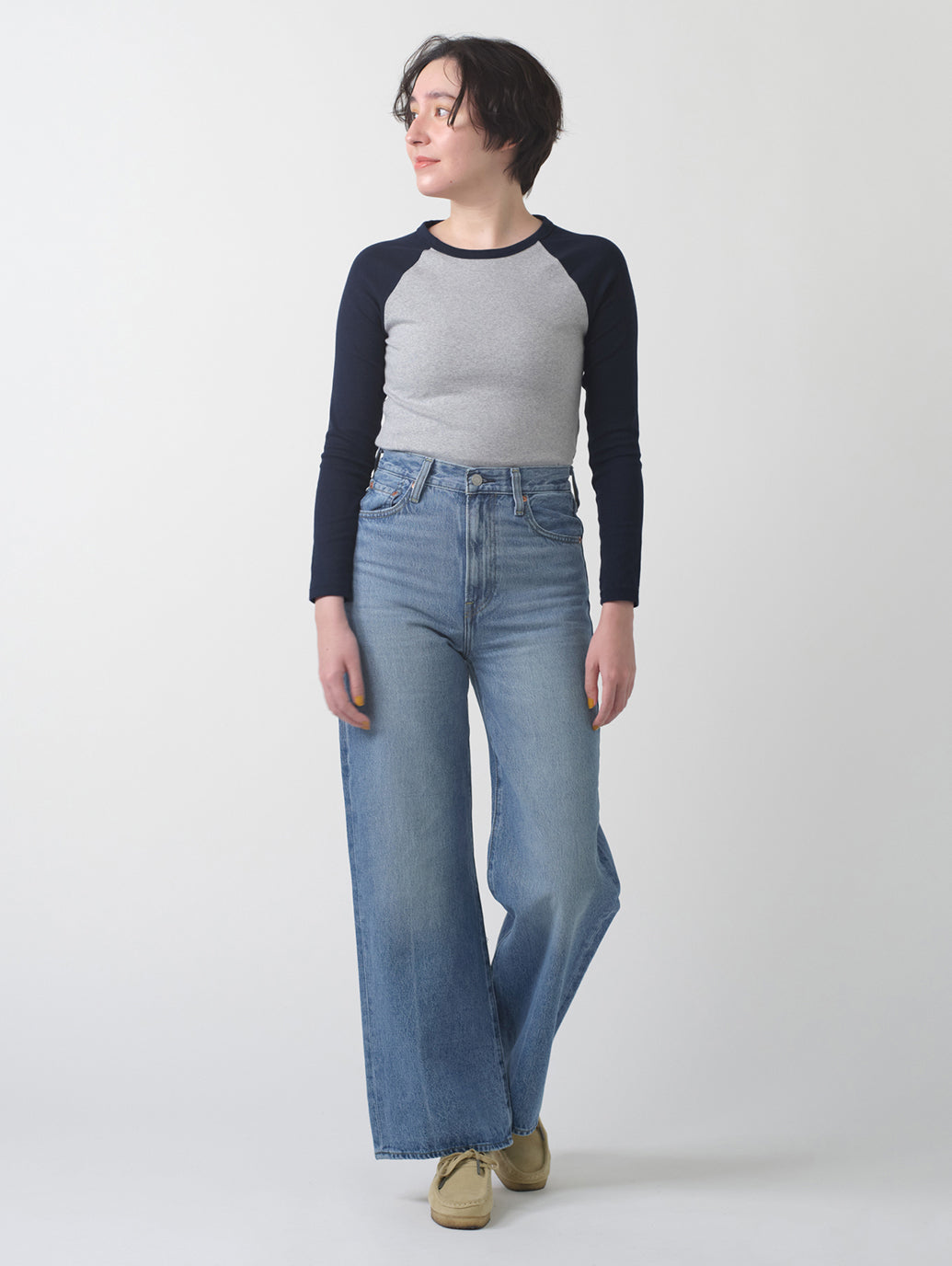 RIBCAGE WIDE LEG ジーンズ ミディアムインディゴ
