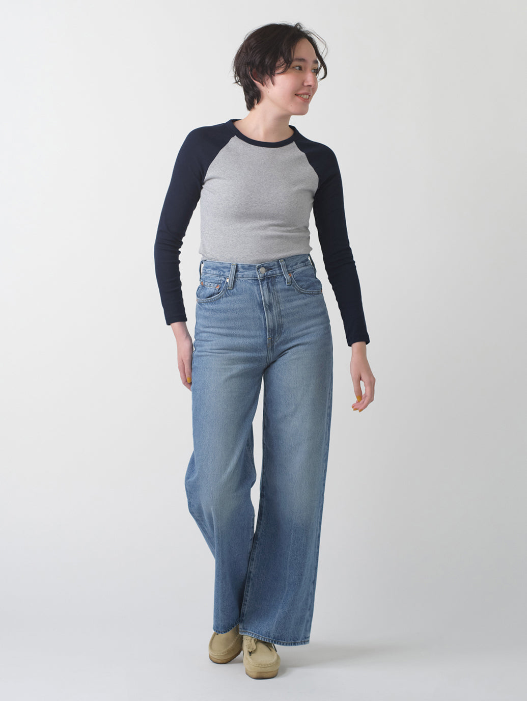 RIBCAGE WIDE LEG ジーンズ ミディアムインディゴ
