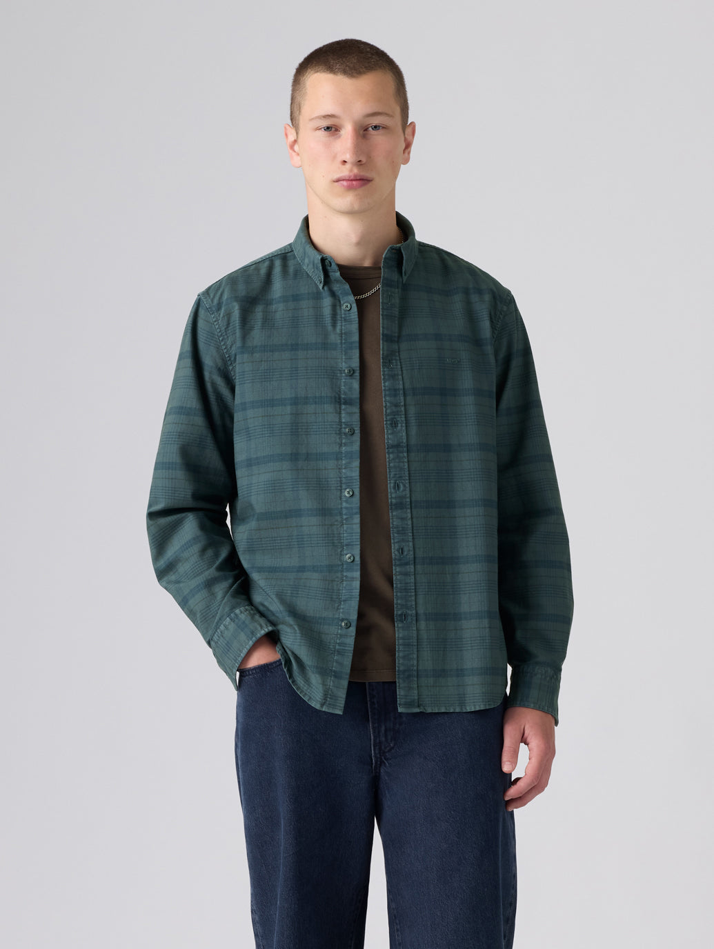 AUTHENTIC BUTTON DOWN DARK SLATE GD PLAID