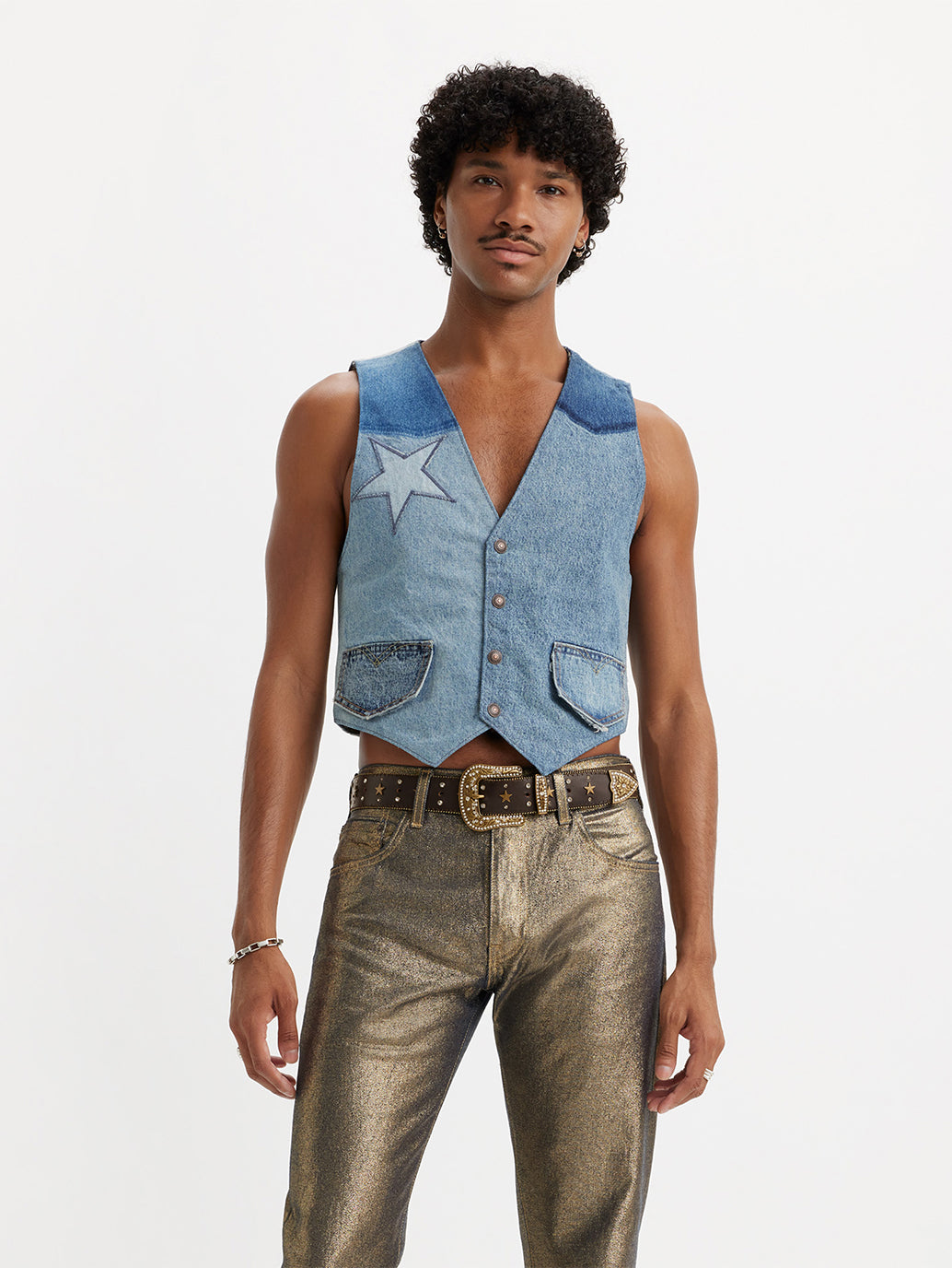 PRIDE COLLECTION パッチワーク ベスト インディゴ GIDDY UP VEST