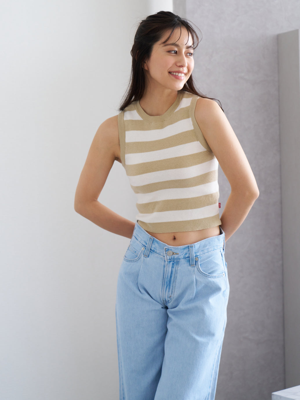 OCEAN ボーダー タンクトップ ベージュ STRIPE SAFARI