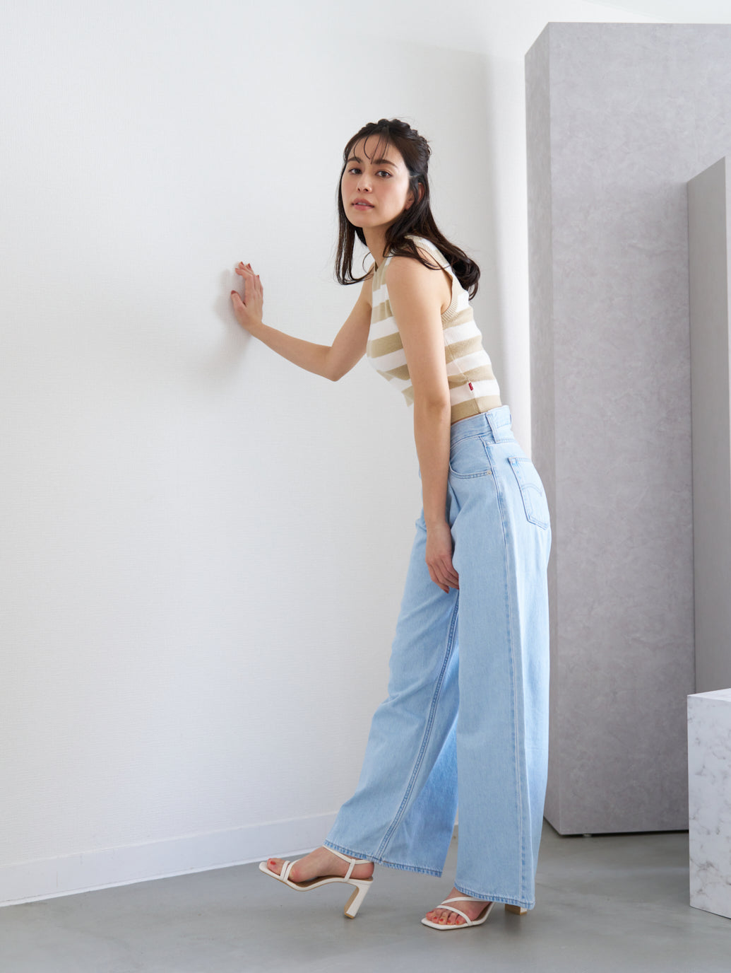 OCEAN ボーダー タンクトップ ベージュ STRIPE SAFARI