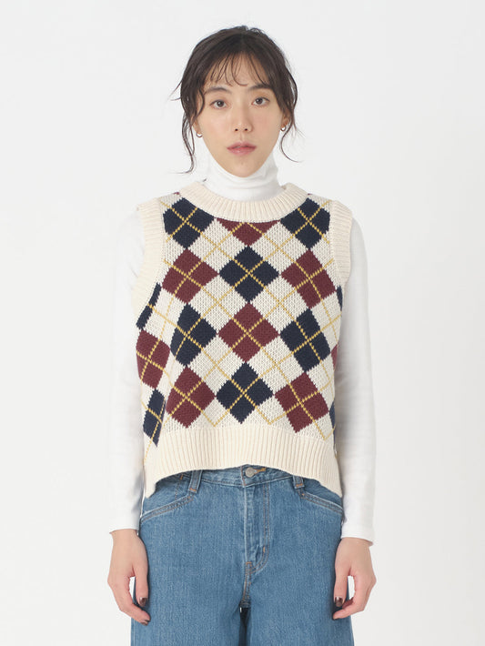 アーガイルニットベスト ホワイト ANDRIA ARGYLE
