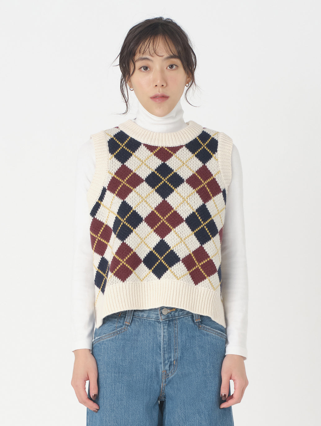 アーガイルニットベスト ホワイト ANDRIA ARGYLE