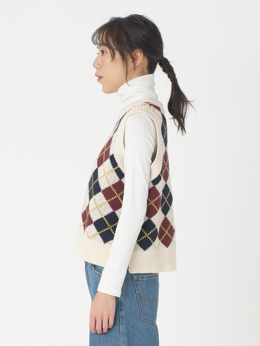 アーガイルニットベスト ホワイト ANDRIA ARGYLE