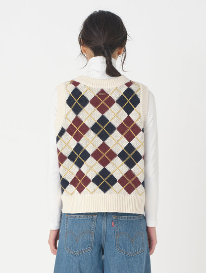 アーガイルニットベスト ホワイト ANDRIA ARGYLE