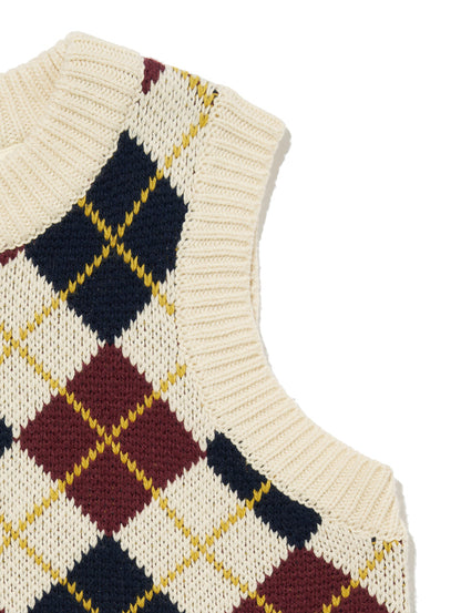 アーガイルニットベスト ホワイト ANDRIA ARGYLE