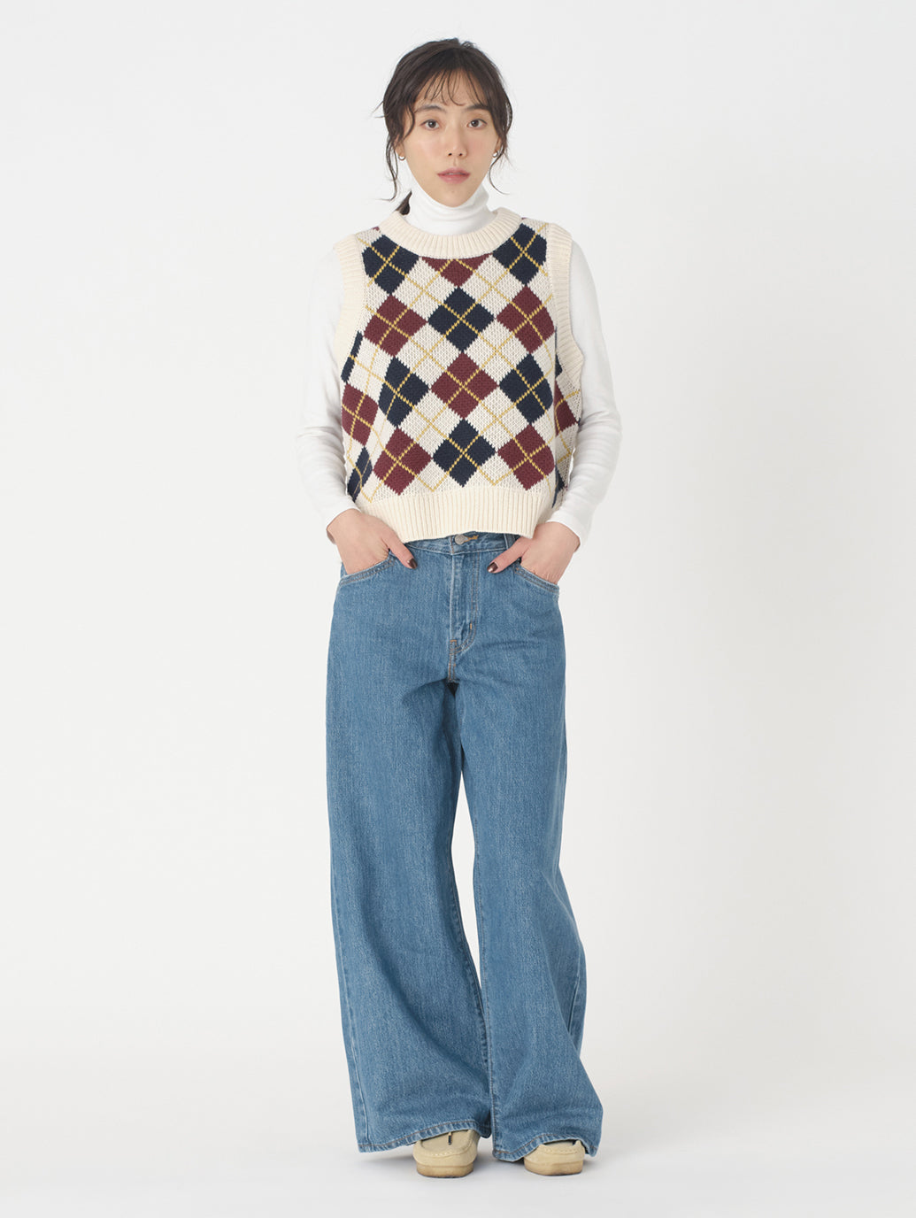 アーガイルニットベスト ホワイト ANDRIA ARGYLE