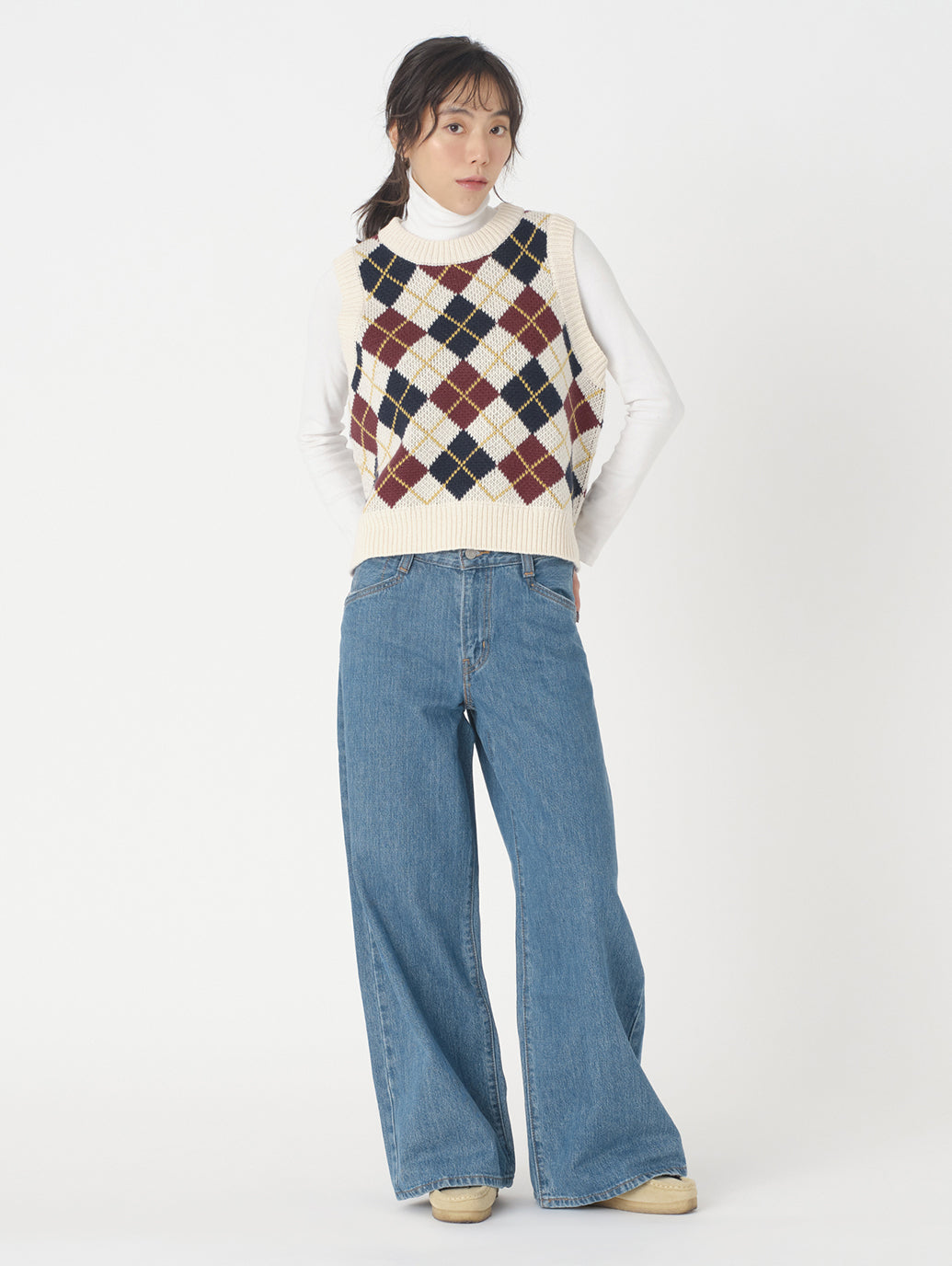 アーガイルニットベスト ホワイト ANDRIA ARGYLE