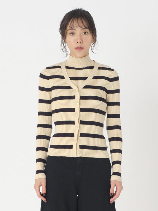 ニットカーディガン ベージュ REDWOOD STRIPE