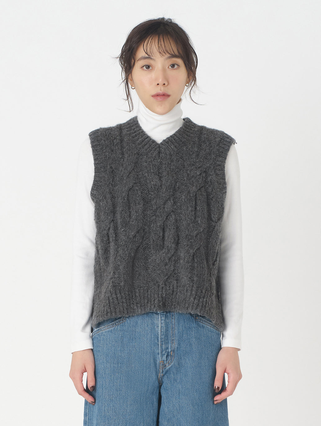 ISABEL ケーブルニットベスト グレー CHARCOAL HEATHER GREY