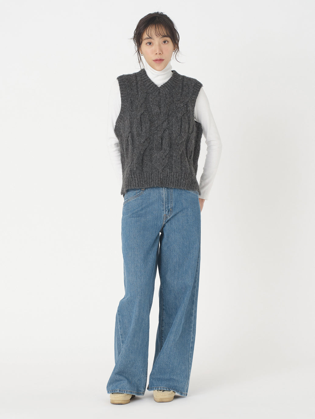 ISABEL ケーブルニットベスト グレー CHARCOAL HEATHER GREY