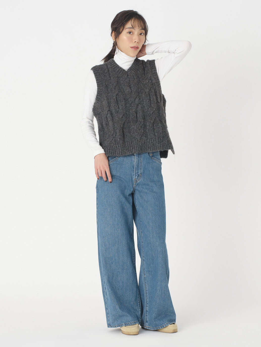 ISABEL ケーブルニットベスト グレー CHARCOAL HEATHER GREY