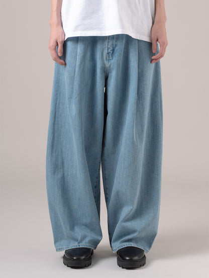 BLUETAB™ ワイドプリーツ CROP ジーンズ ライトインディゴ