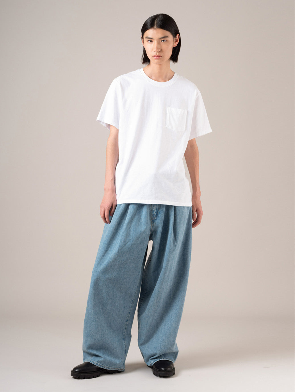 BLUETAB™ ワイドプリーツ CROP ジーンズ ライトインディゴ