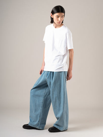 BLUETAB™ ワイドプリーツ CROP ジーンズ ライトインディゴ