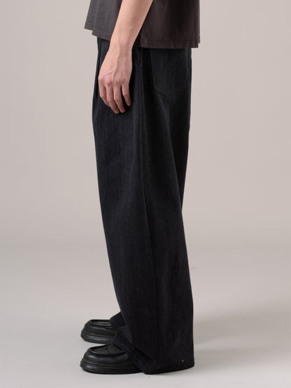 BLUETAB™ ワイドプリーツ CROP ジーンズ ブラック