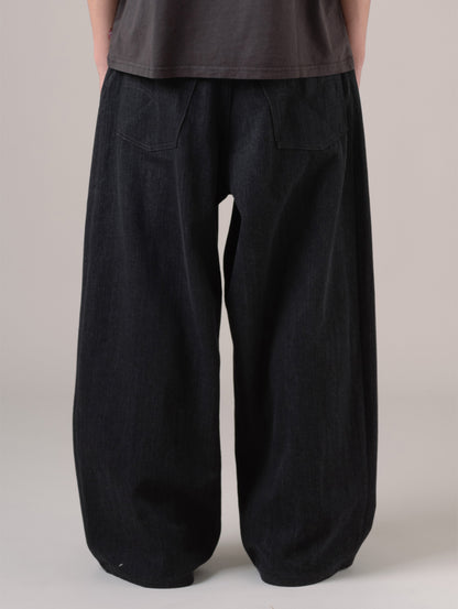 BLUETAB™ ワイドプリーツ CROP ジーンズ ブラック