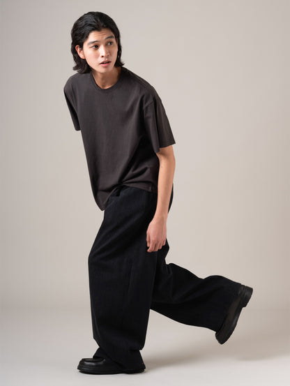 BLUETAB™ ワイドプリーツ CROP ジーンズ ブラック