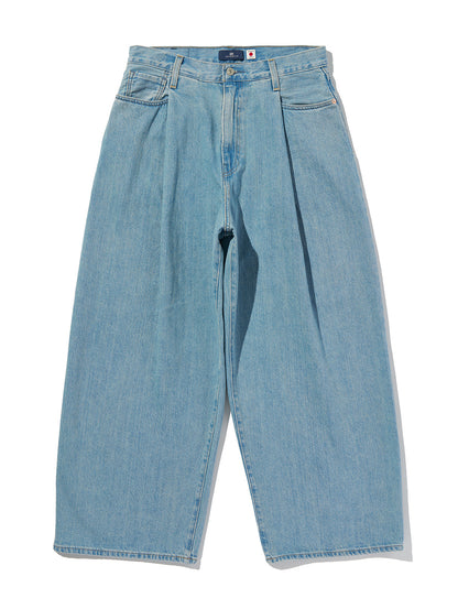 BLUETAB™ ワイドプリーツ CROP ジーンズ ライトインディゴ