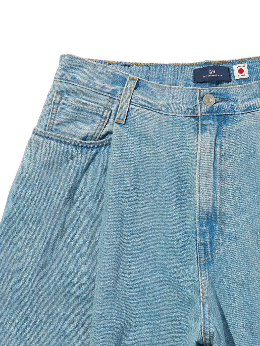 BLUETAB™ ワイドプリーツ CROP ジーンズ ライトインディゴ