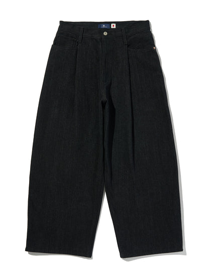 BLUETAB™ ワイドプリーツ CROP ジーンズ ブラック