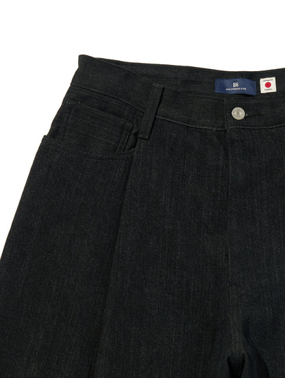 BLUETAB™ ワイドプリーツ CROP ジーンズ ブラック