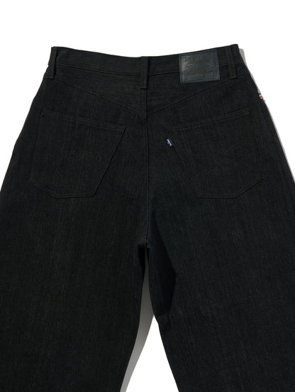 BLUETAB™ ワイドプリーツ CROP ジーンズ ブラック