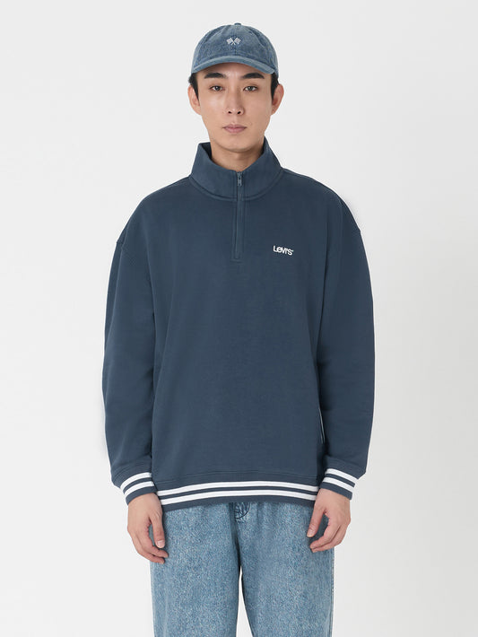 ハーフジップスウェットシャツ ブルー WILBOUR STRIPE