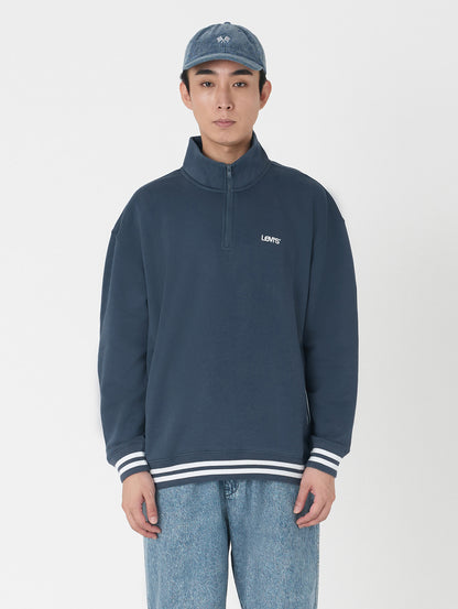 ハーフジップスウェットシャツ ブルー WILBOUR STRIPE